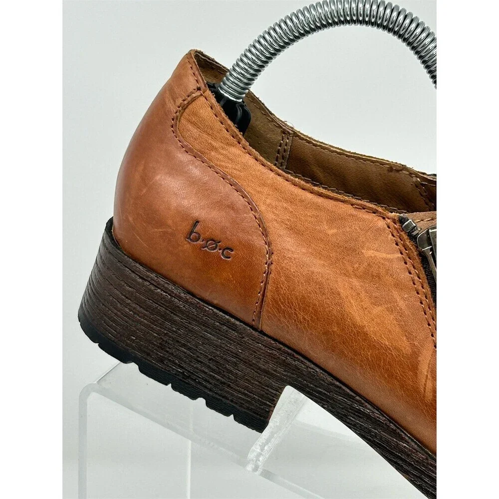 b.o.c. Born Concepts Ankle Booties Brown Cognac Double Zip Cap Toe Size 9.5